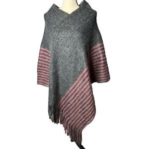 NEW GM Sweater Poncho in Gray with Red Stripes One Size